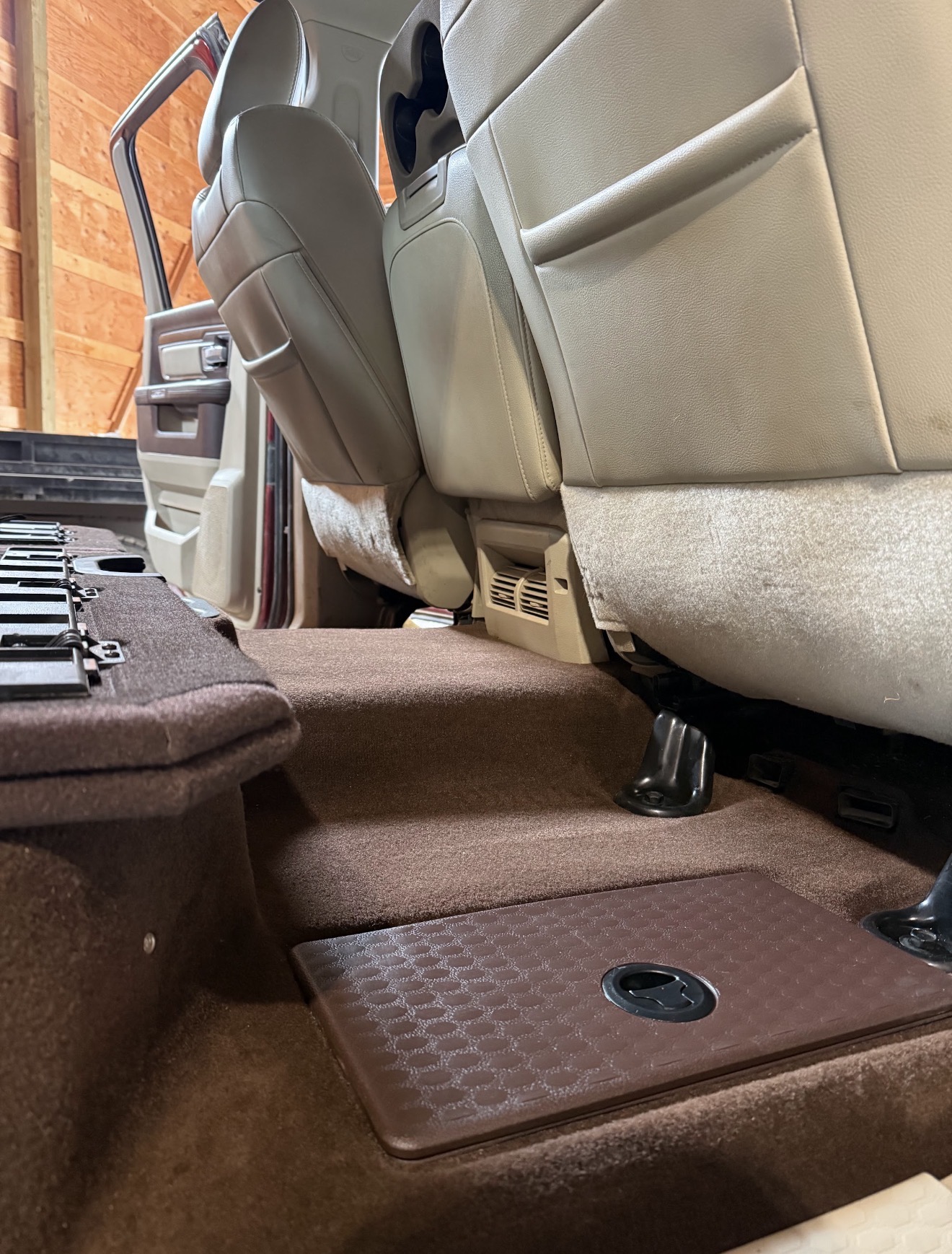 Ram truck rear seat area and carpet after a mobile interior detail