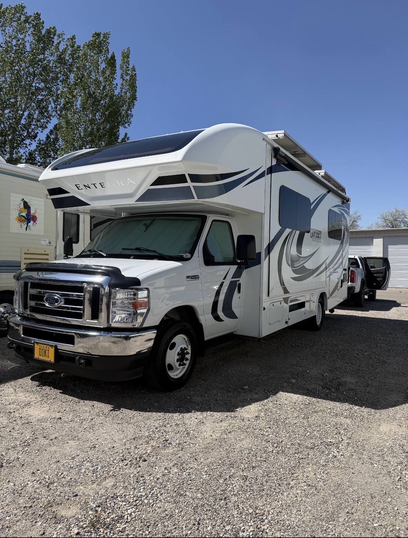 Entegra Odyssey Class C motorhome exterior after a mobile RV detail